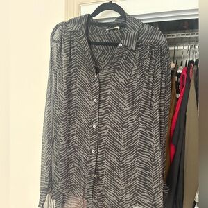 Anine Bing. Sheer Zebra-Print Button-Front Blouse - Black/Grey